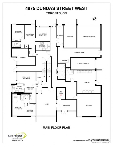 Floor plan for 2 beds, 1 bath, 993 sqft